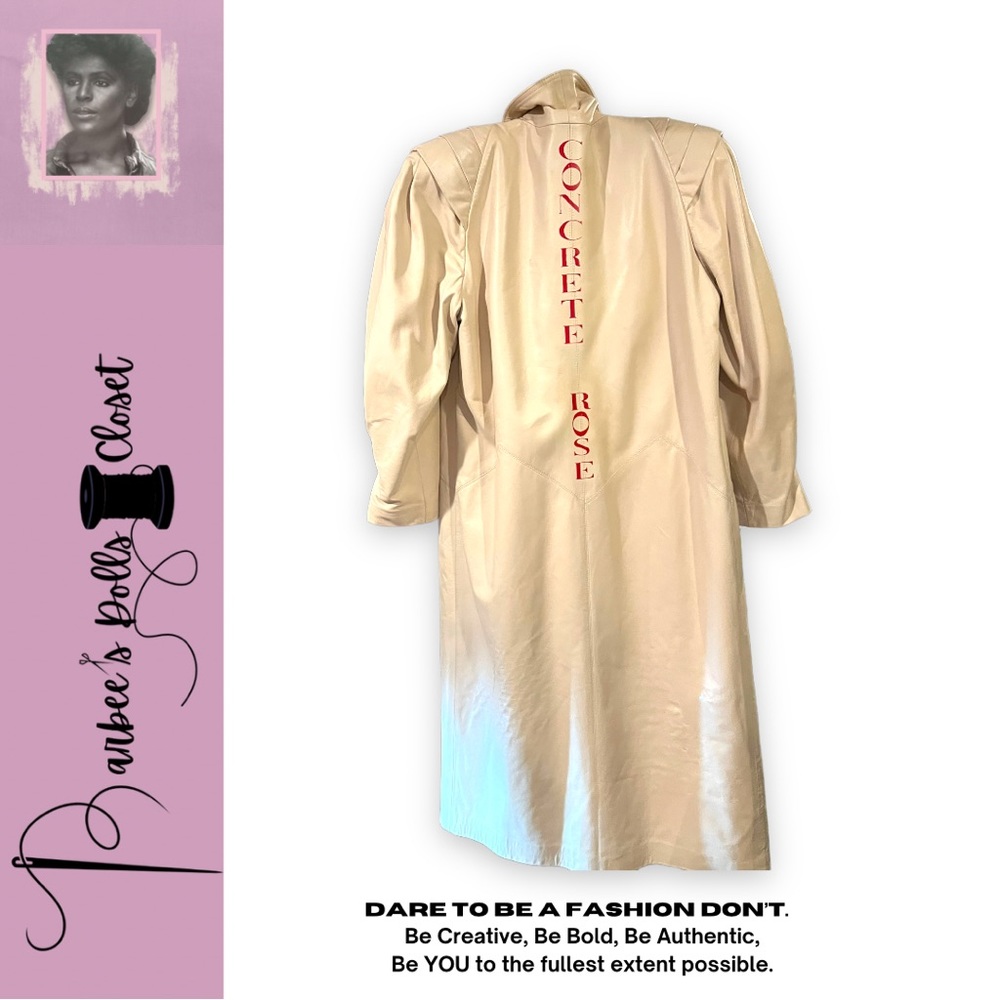 “ Concrete Rose” one of a kind Small cream vintage leather puff sleeve coat
